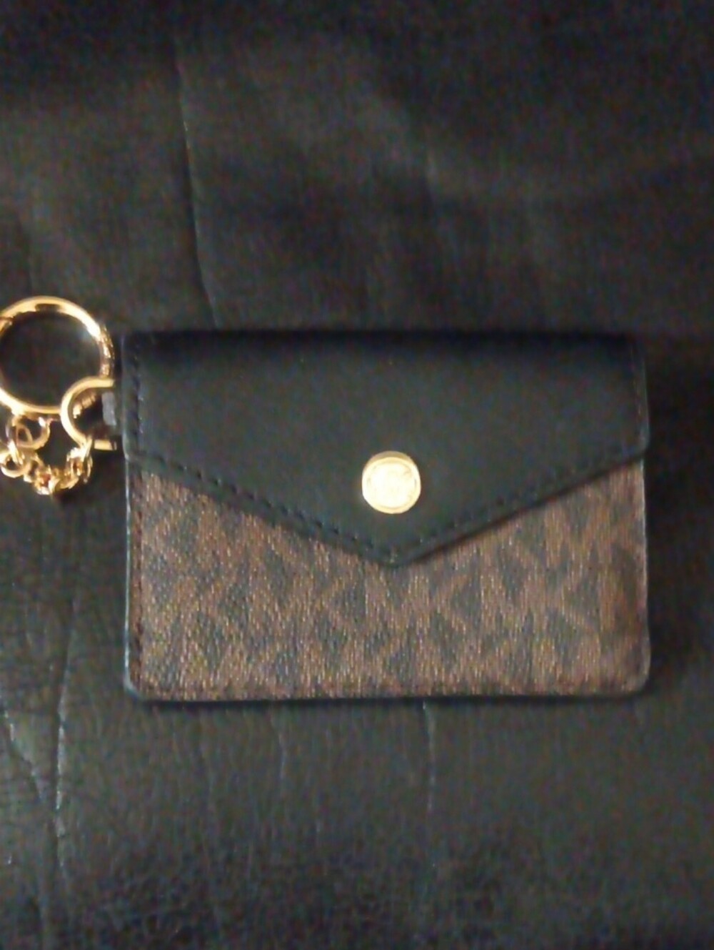 Michael Kors Black and Brown Signature Card Case Keyring